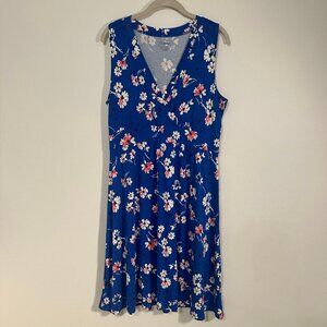 L.L. Bean Women's Summer Dress Fit Flare Faux Wrap 'Shoreline Aqua' Size LP